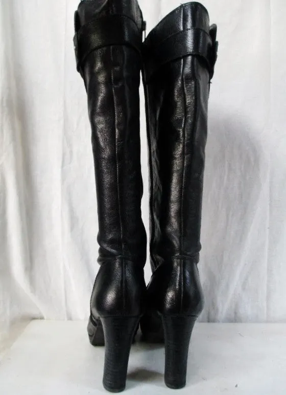 ENZO ANGIOLINI YUDANI Knee Shiny High LEATHER Goth Industrial BOOT Shoe BLACK 9.5