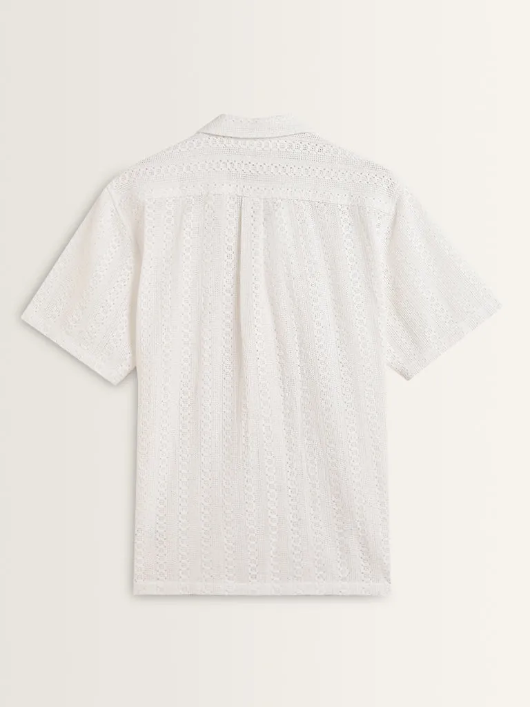 ETA White Crochet Design Relaxed-Fit Cotton Shirt