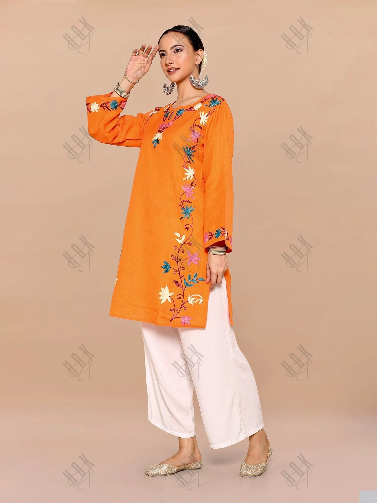 Falak Kashmiri Long Kurta - Orange