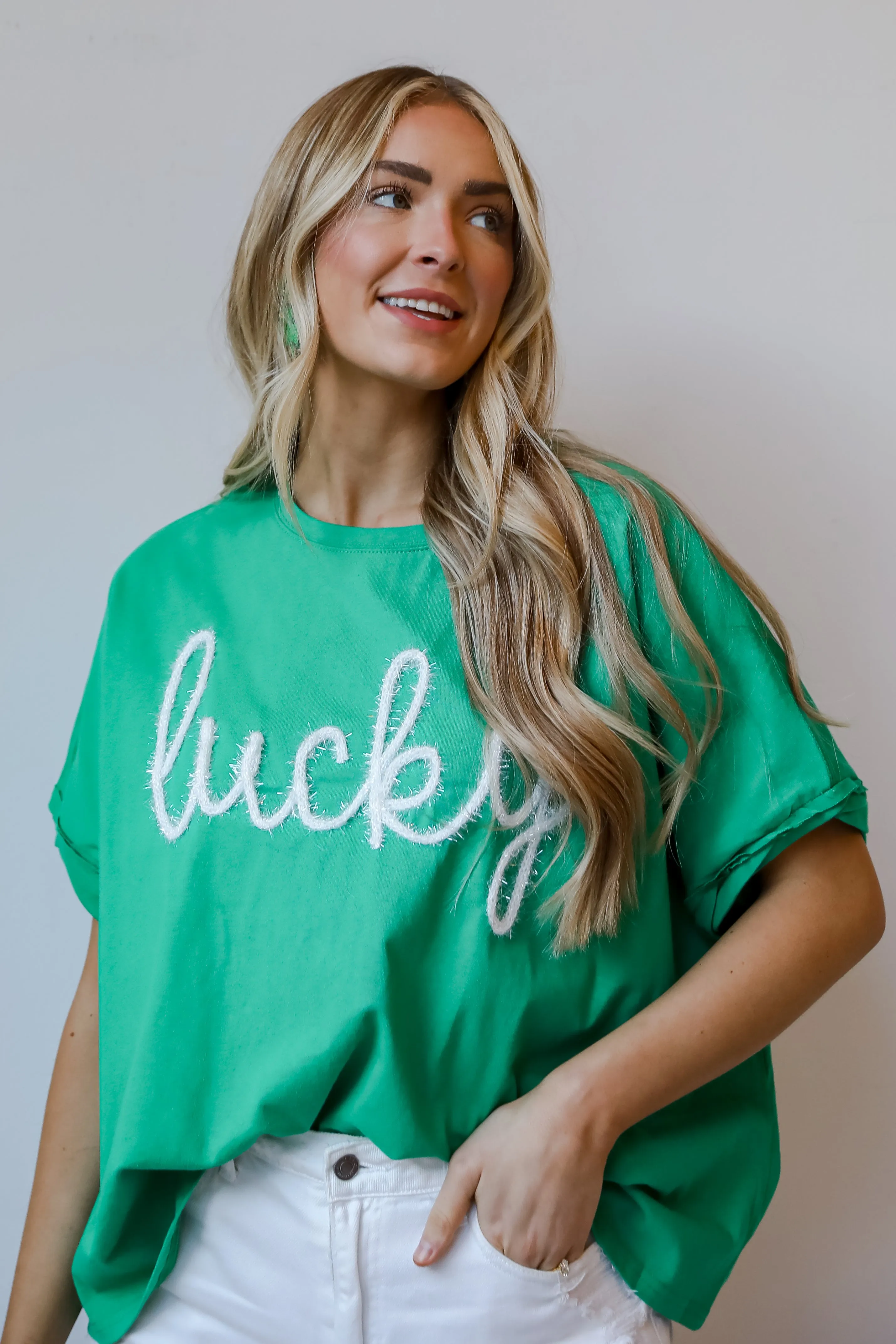 FINAL SALE - "Lucky" Metallic Letter Tee