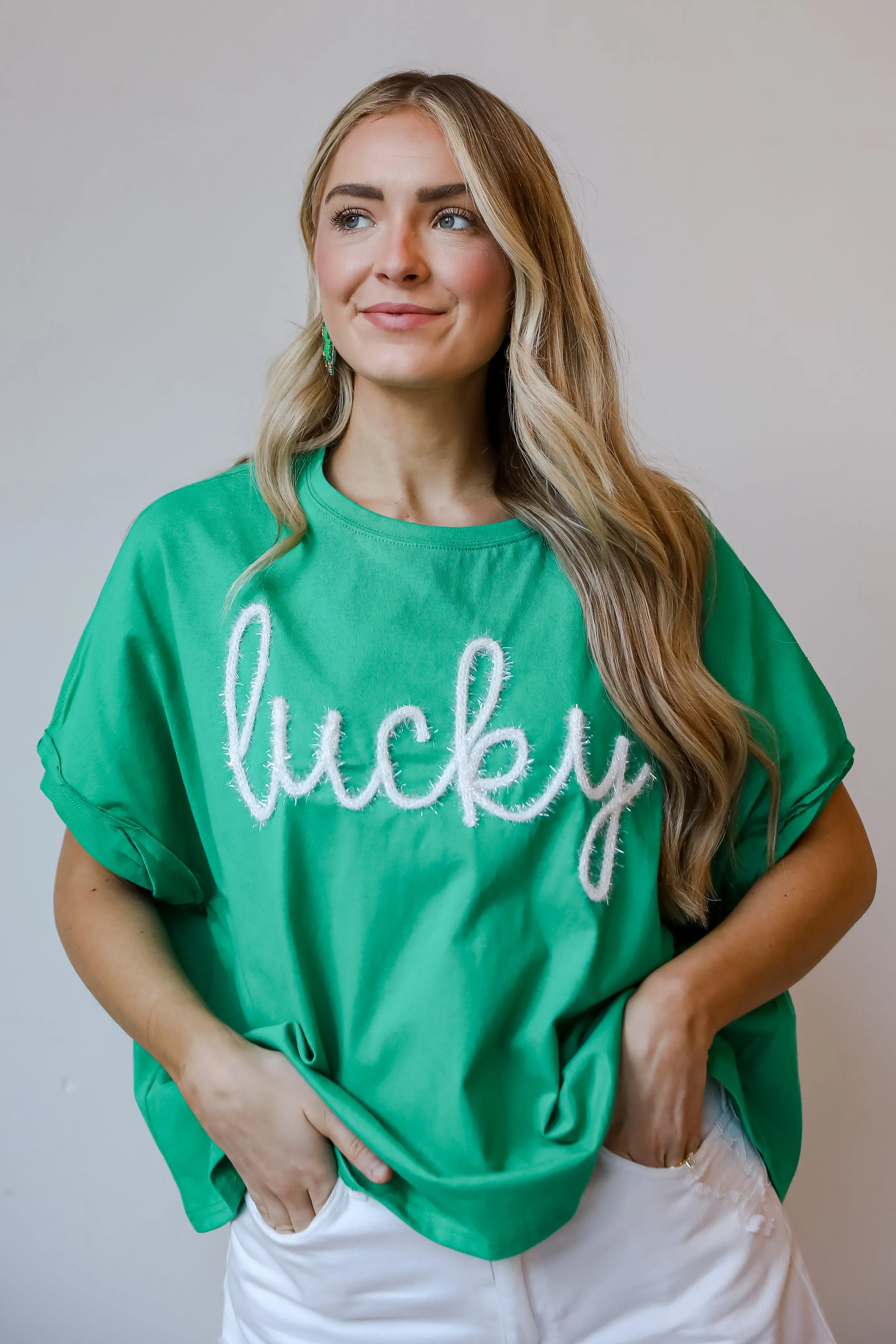 FINAL SALE - "Lucky" Metallic Letter Tee