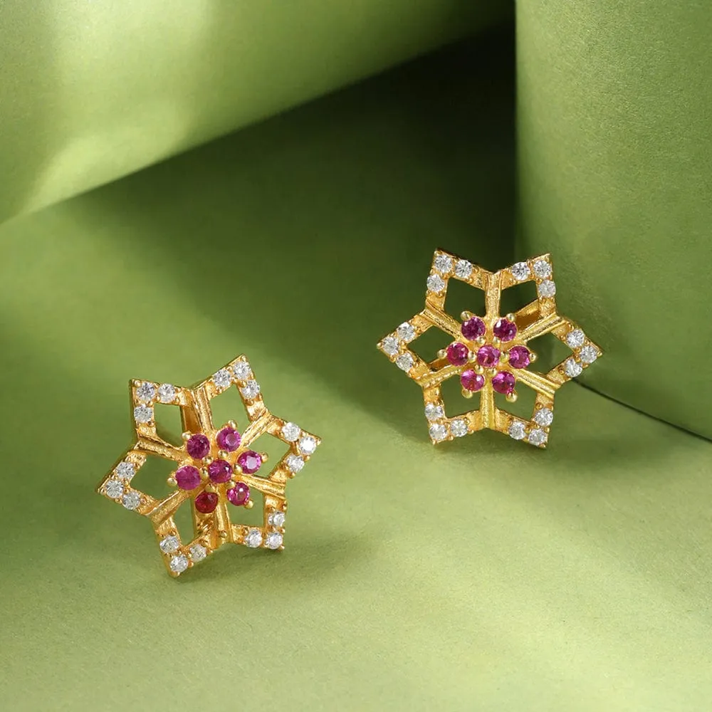 floral gold-plated silver studs