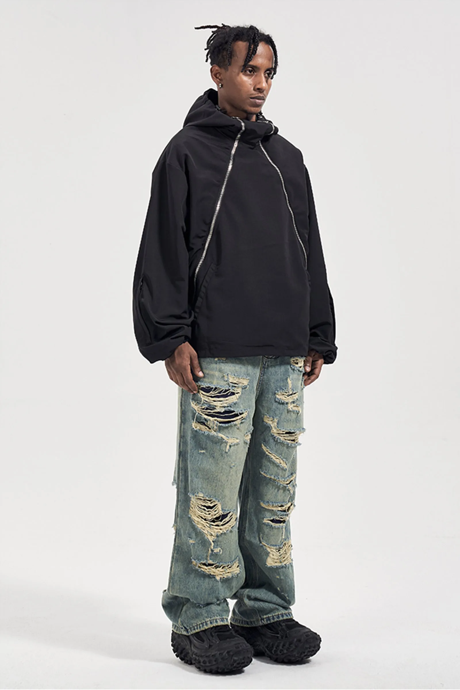 Heavily Distressed Light Wash Wide-Fit Jean Pants