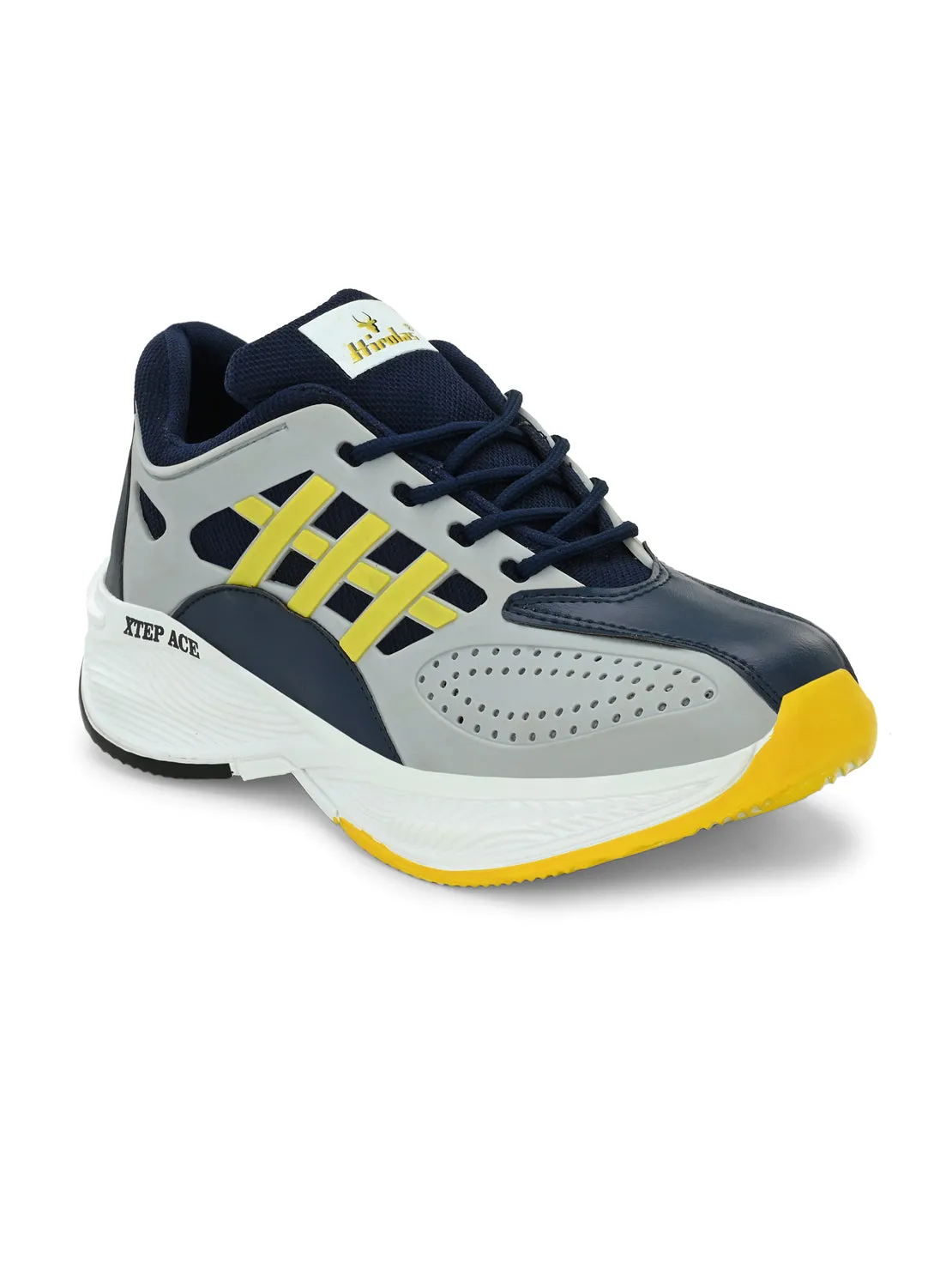 Hirolas® Men's Grey/Yellow Velocity Max Running Lace Up Sport Shoes (HRL2078GRY)