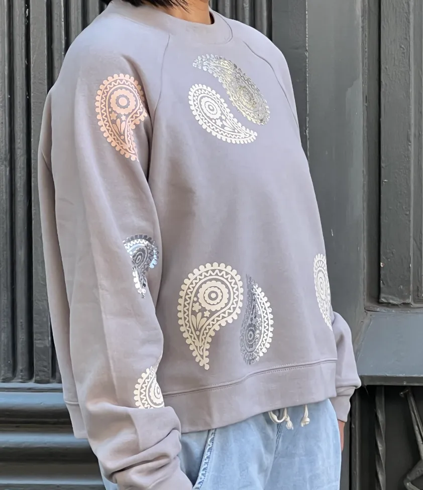 Jack Chic Putty Sweatshirt - Blush , Cream & Silver Paisleys