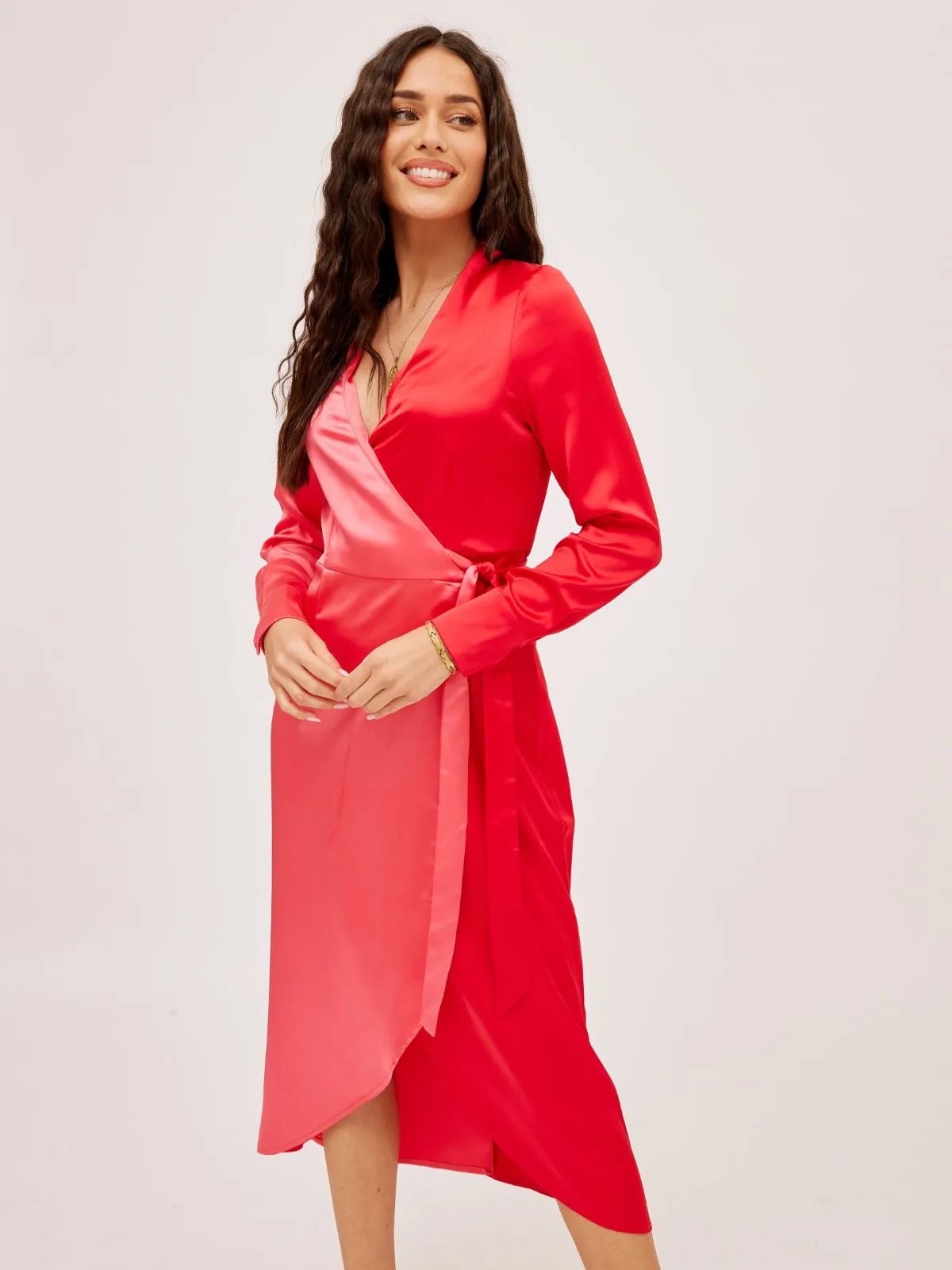 Jem Colourblock Wrap Dress in Pink & Red