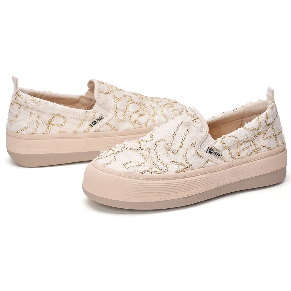 JOY&MARIO Women’s Slip-On Lace Platform in Beige-87820W