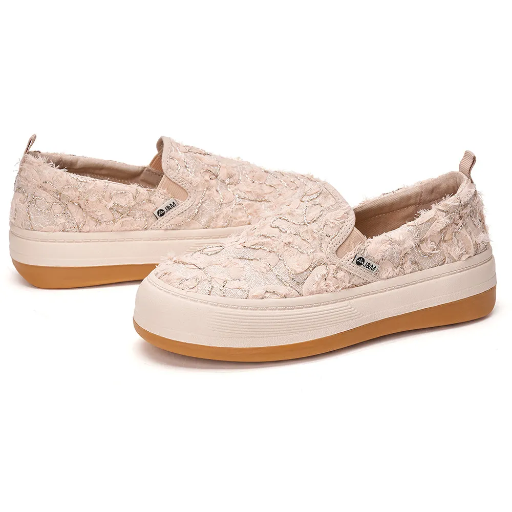 JOY&MARIO Women’s Slip-On Lace Platform in Beige-87820W