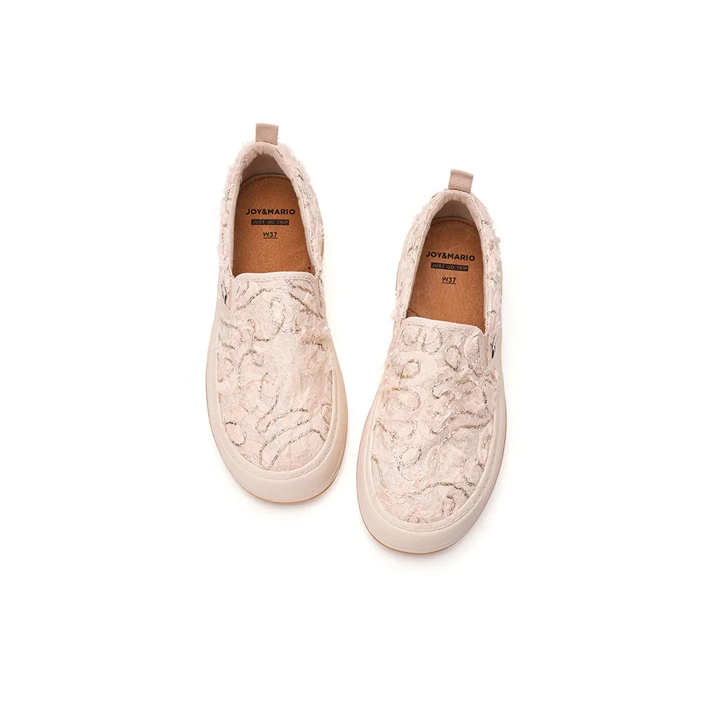 JOY&MARIO Women’s Slip-On Lace Platform in Beige-87820W