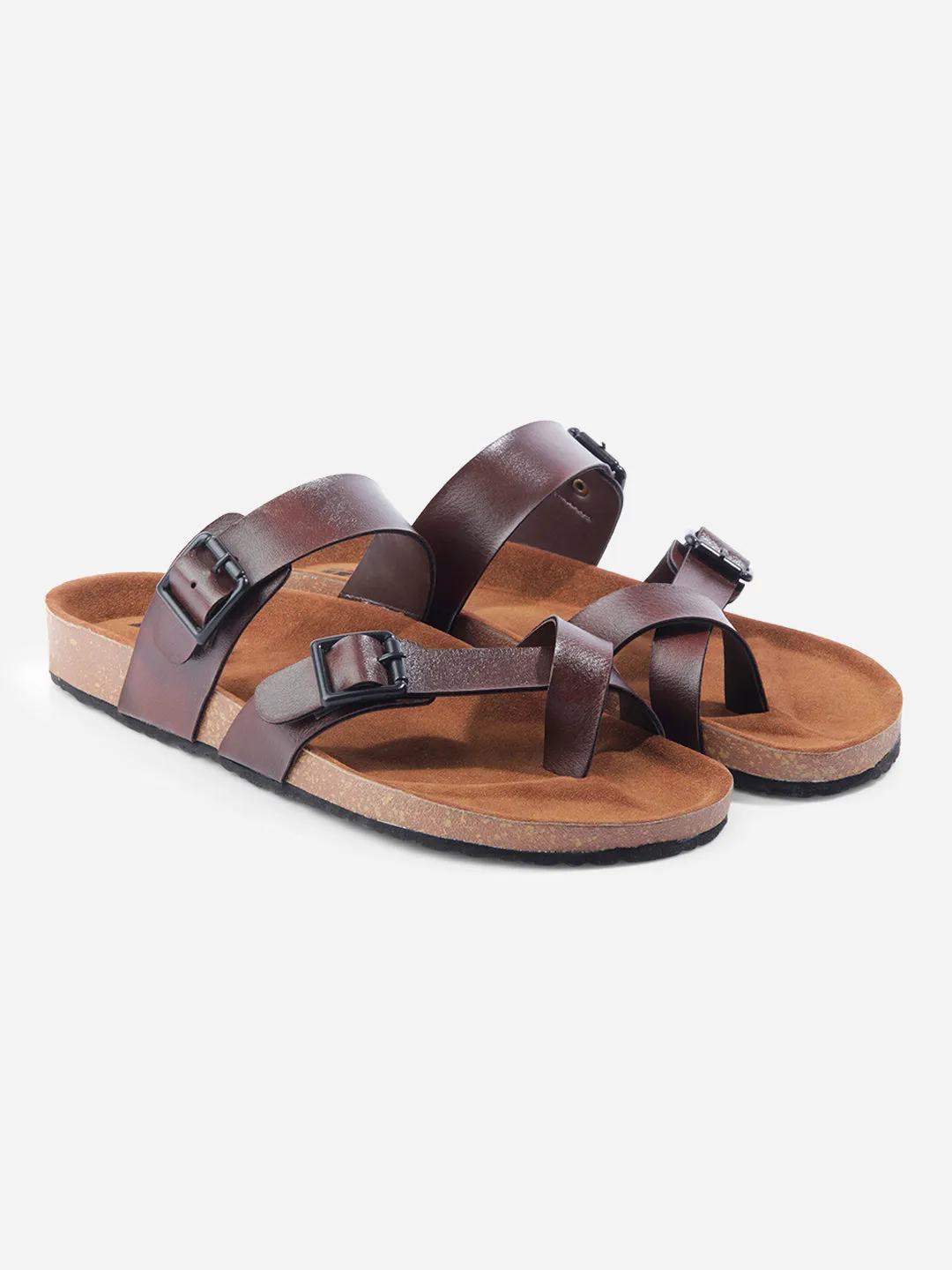 Men's Brown Double Band Strap Comfort Sandals (IX5012)