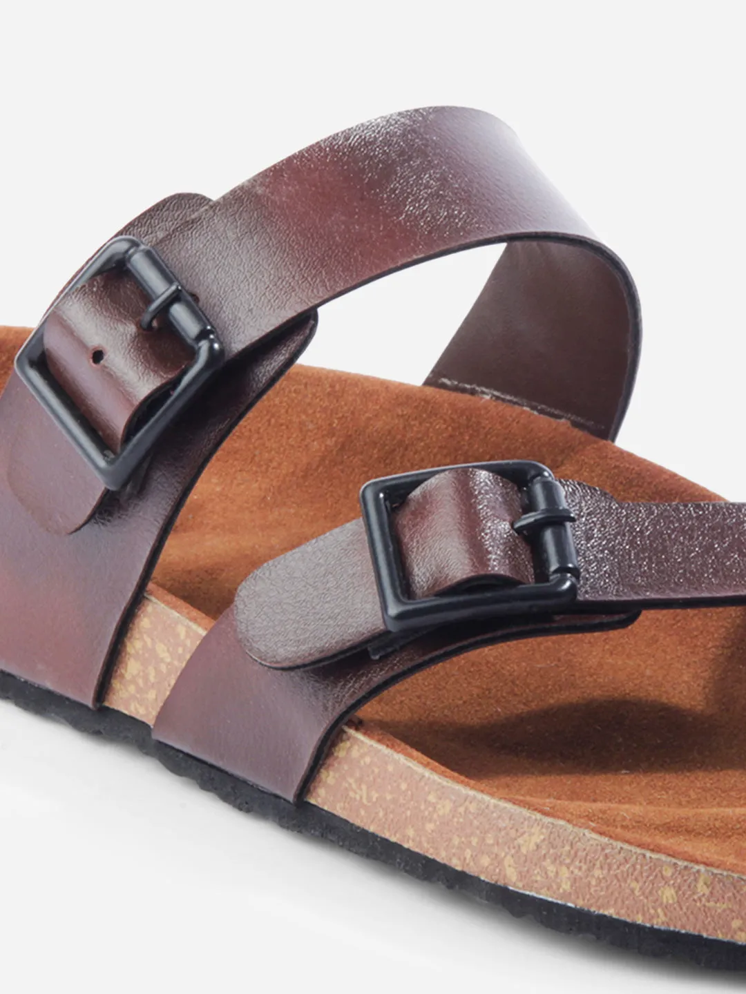 Men's Brown Double Band Strap Comfort Sandals (IX5012)