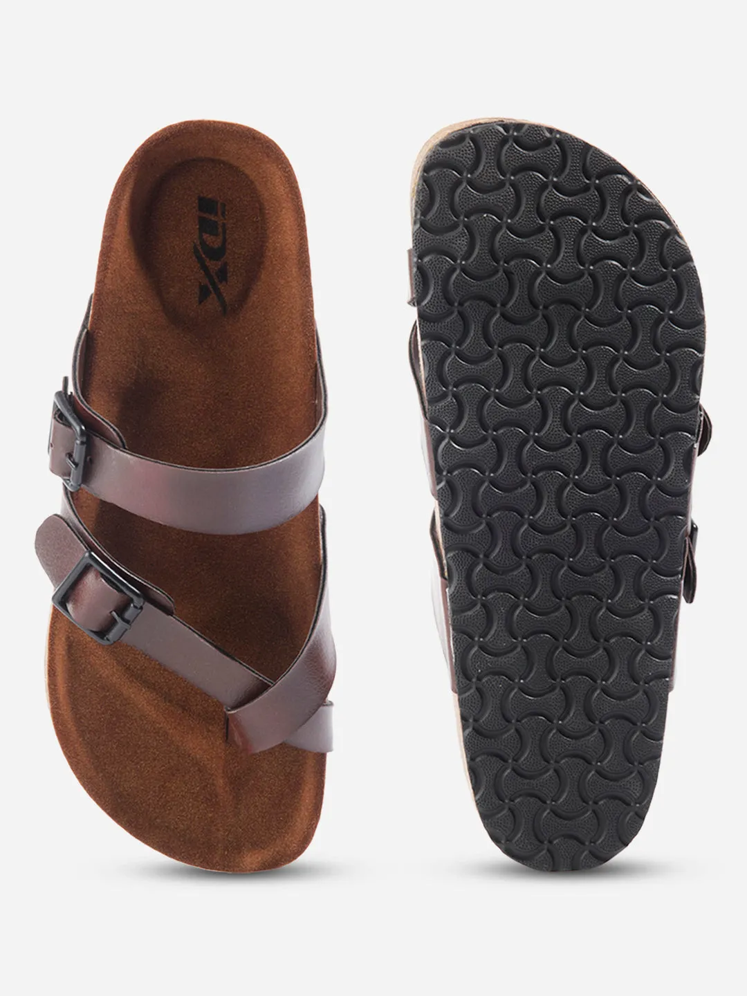 Men's Brown Double Band Strap Comfort Sandals (IX5012)