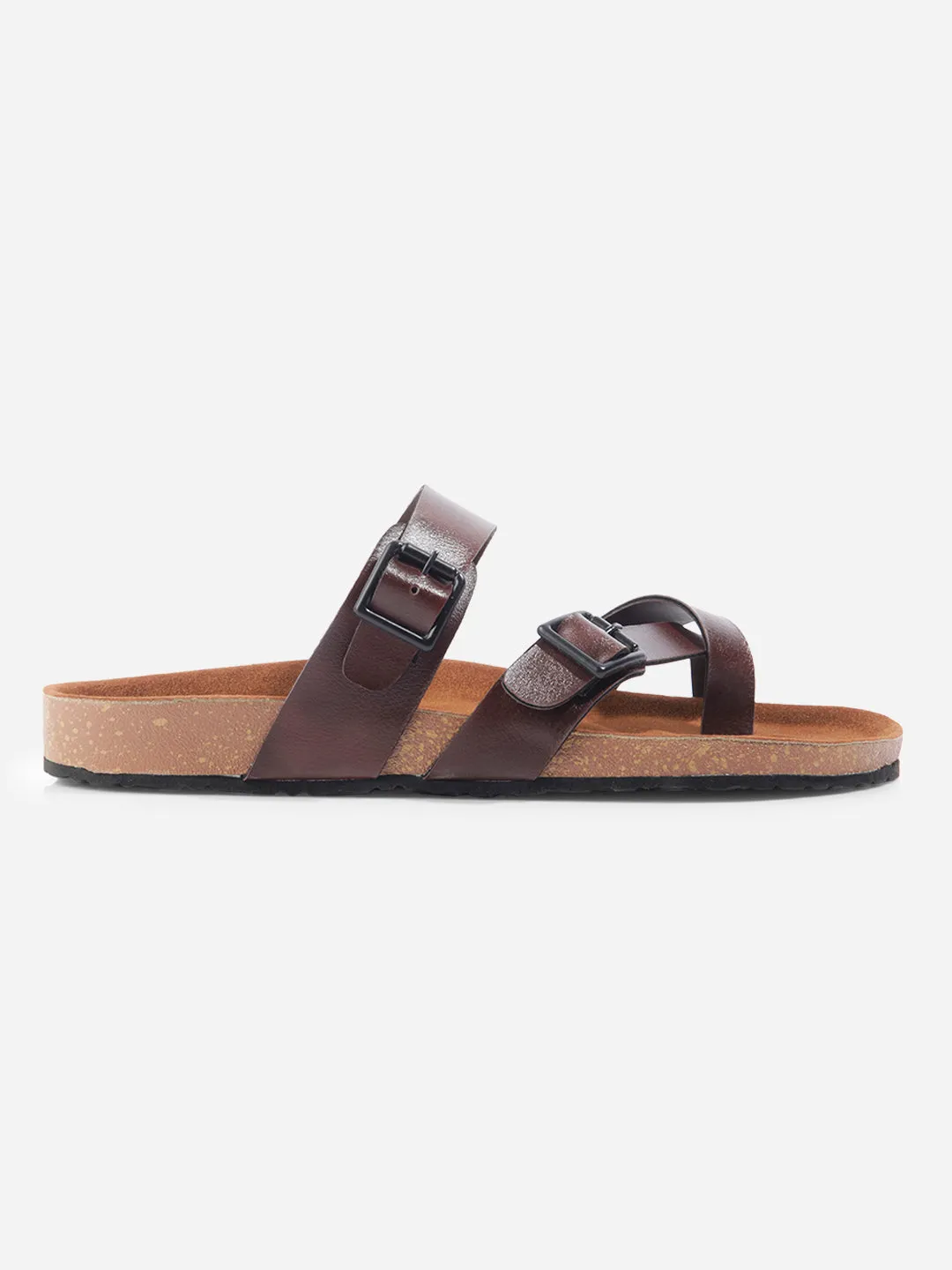 Men's Brown Double Band Strap Comfort Sandals (IX5012)