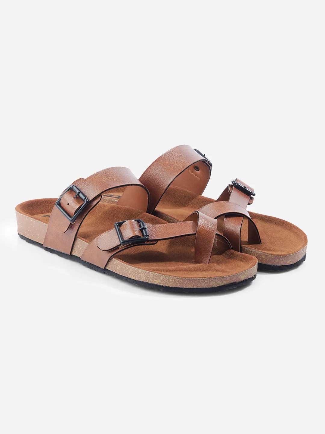 Men's Tan Double Band Strap Comfort Sandals (IX5012)