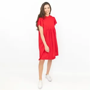 Next Textured Red Shirred Details Lightweight Relaxed Fit Knee Length Dress