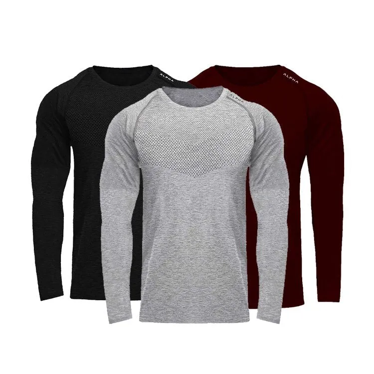 O Neck Long Sleeve Mesh Quick Dry Athletic T Shirt for Men