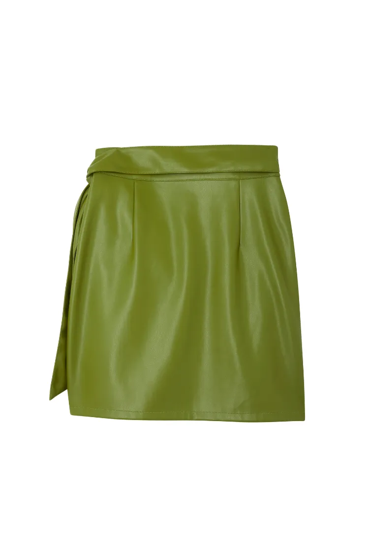 Olive Green Vegan Leather Mini Jaspre Skirt