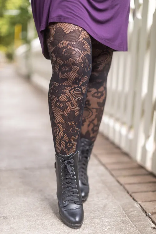 Plus Size Floral Lace Fishnet Tights