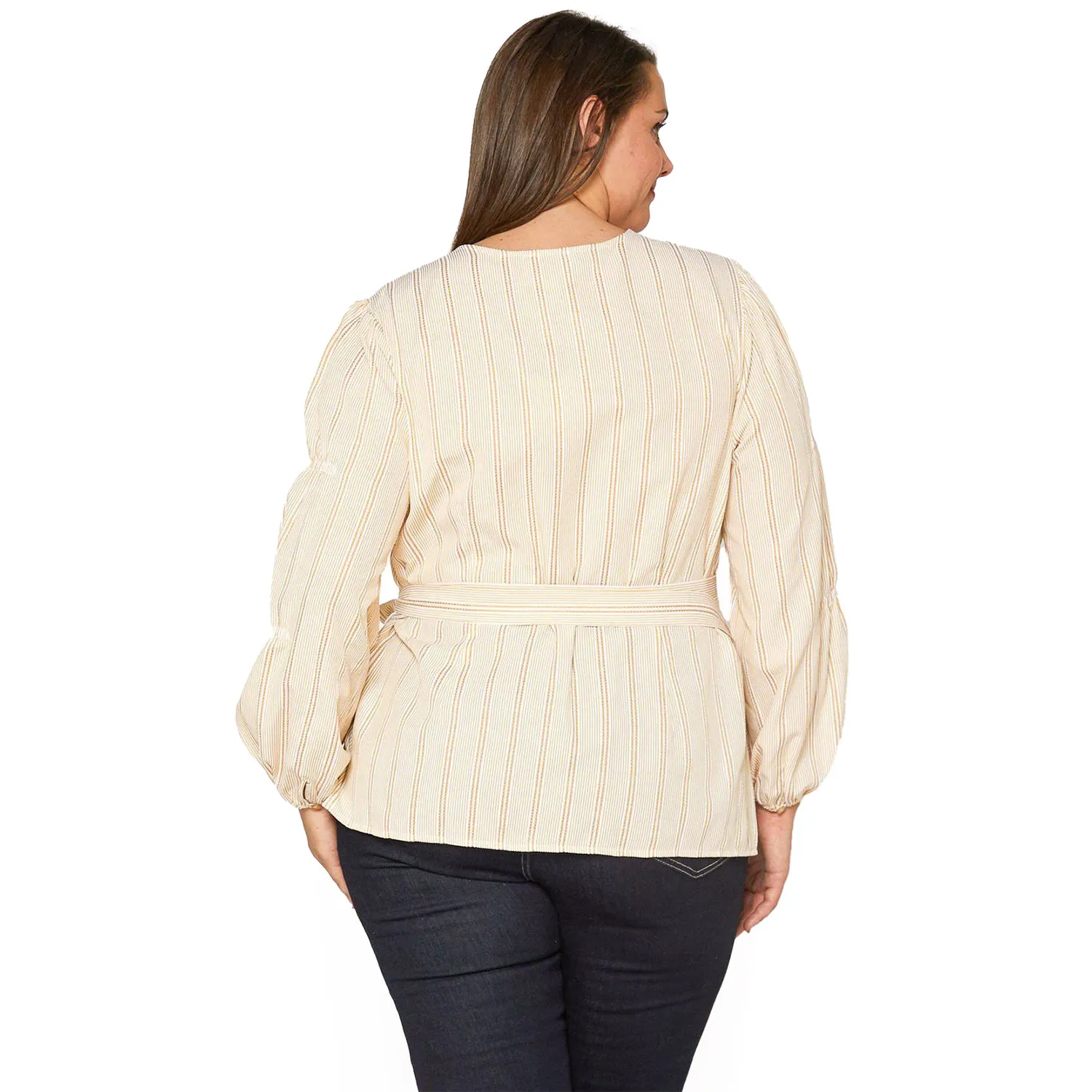 Plus Size Stripe Wrap Blouse In Yellow