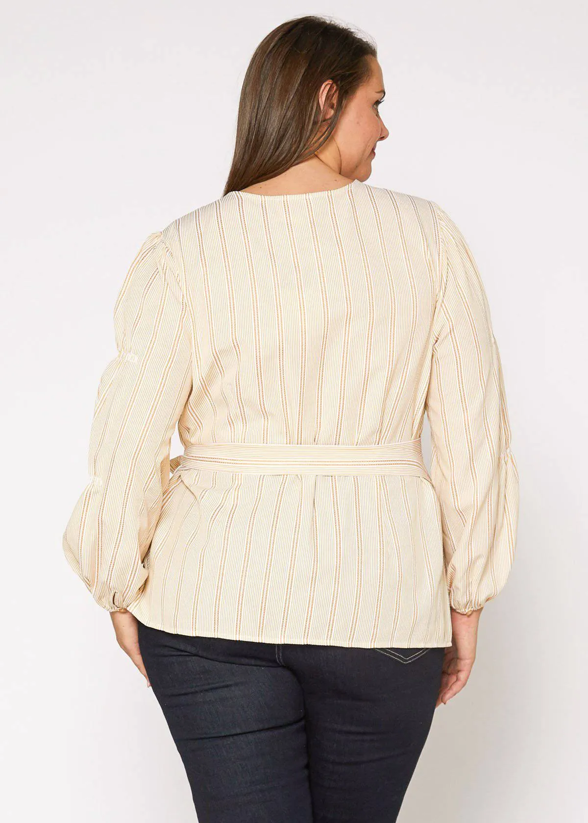 Plus Size Stripe Wrap Blouse In Yellow