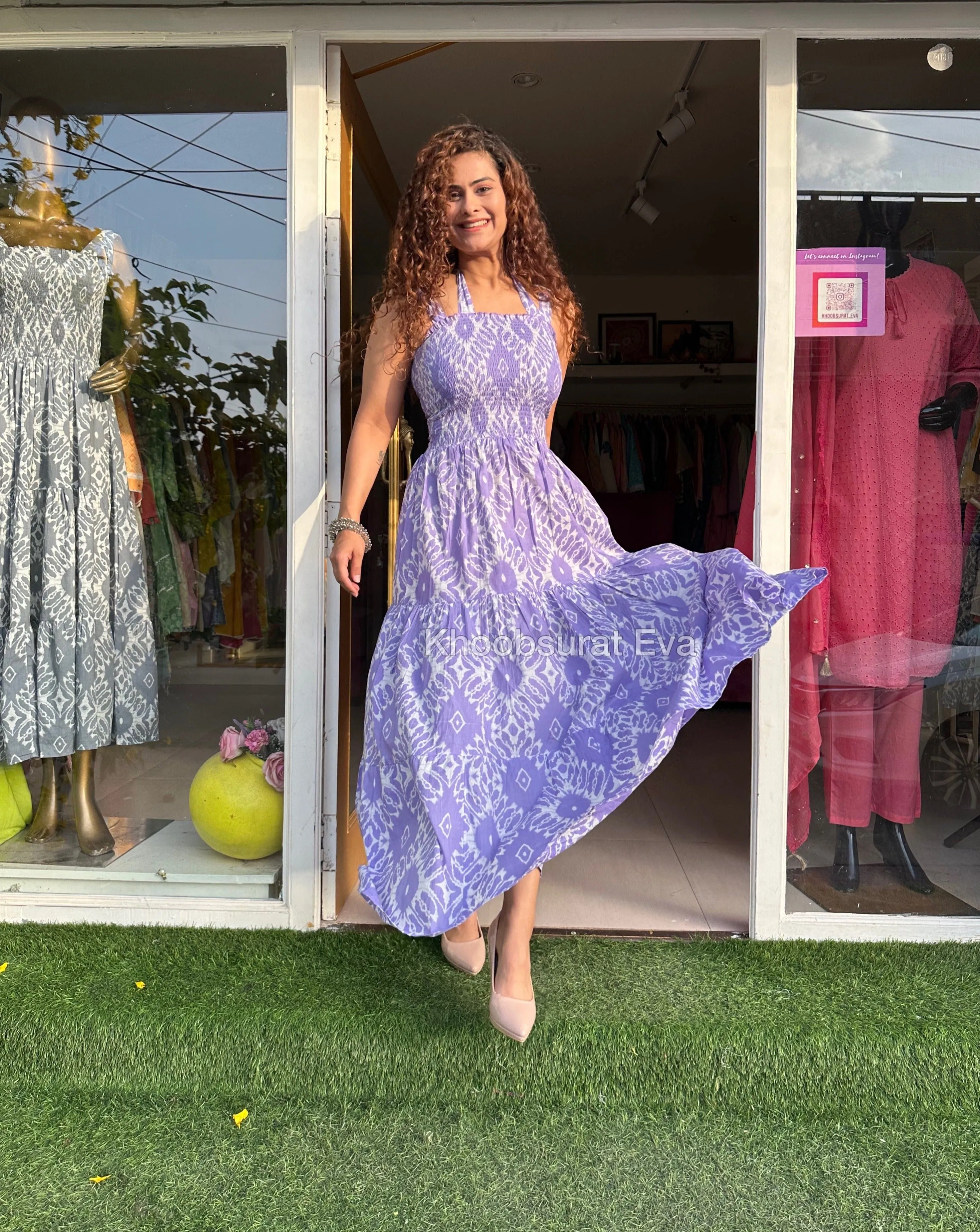 PURPLE COTTON TIERED MAXI DRESS