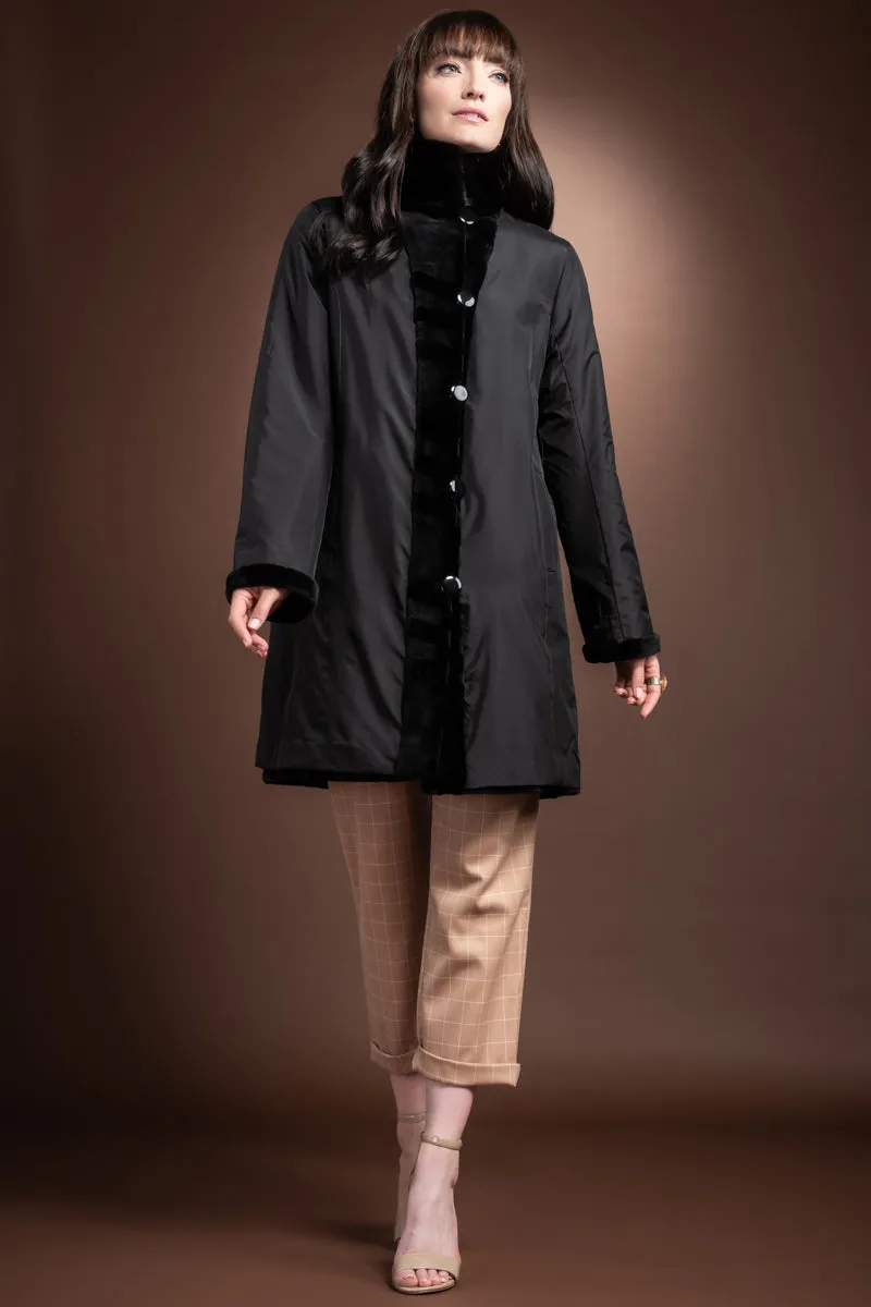 Reversible Sheared & Long Haired Mink Diagonal Mid-Length Fur Coat