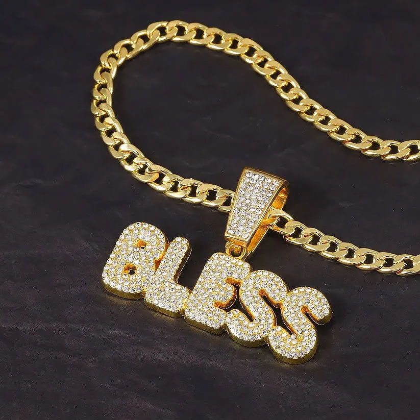 Rock Rapper Bless Alphabet Trendy Rhinestone Pendant