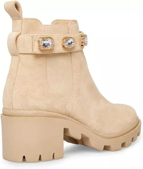 Steve Madden Amulet Embellished Lug Sole Combat Ankle Bootie Sand Suede