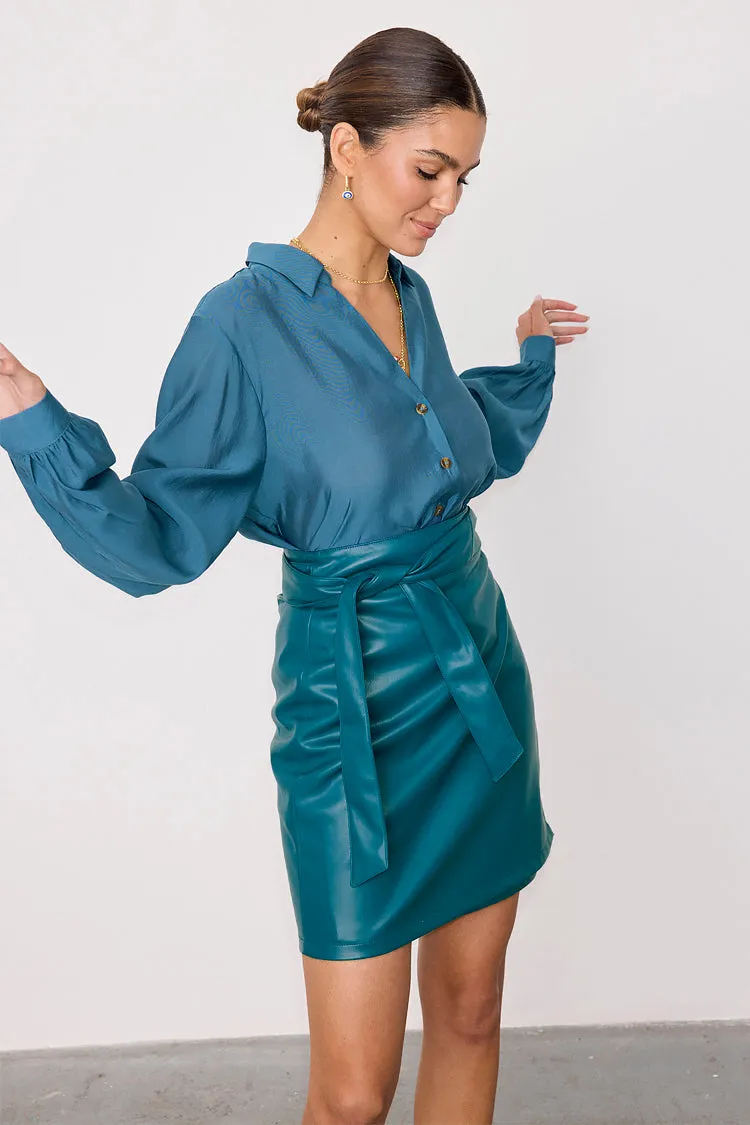 Teal Vegan Leather Mini Jaspre Skirt