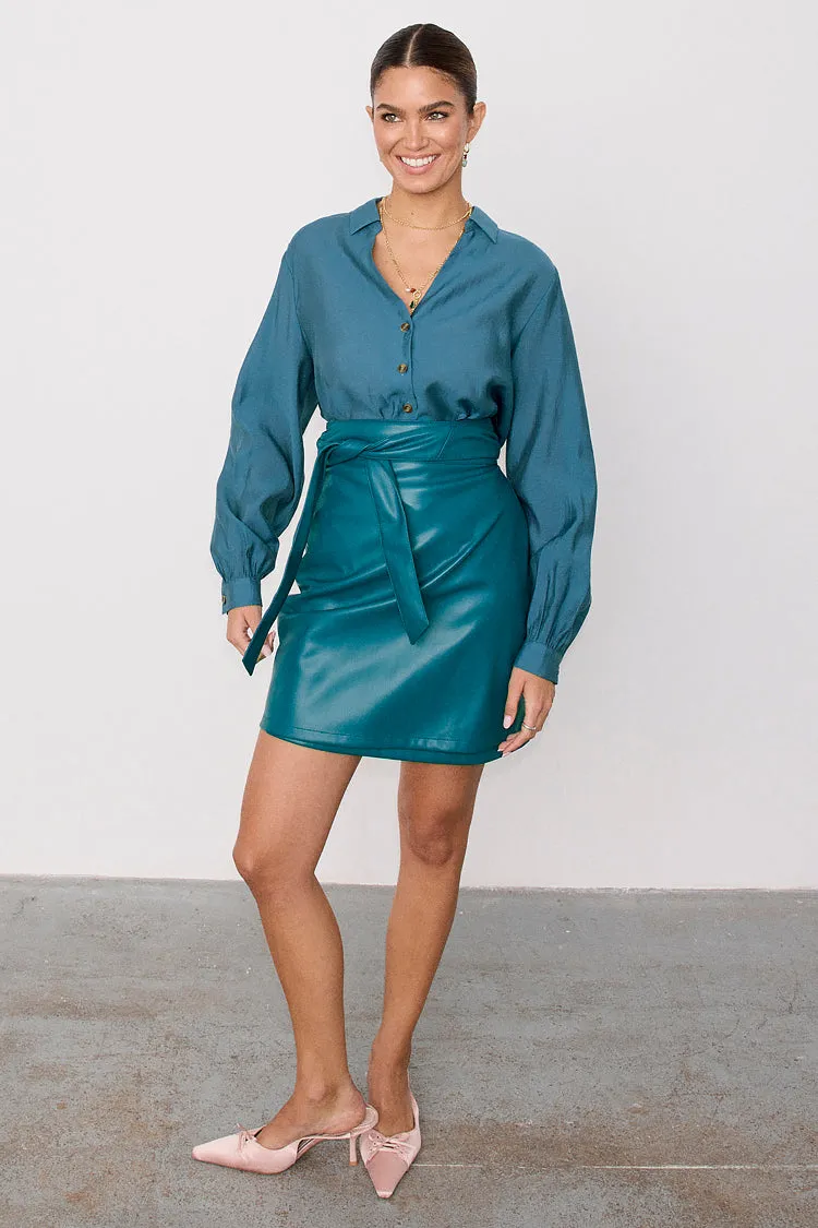 Teal Vegan Leather Mini Jaspre Skirt