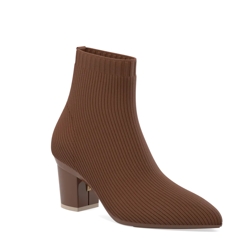 The Bootie Walnut Knit   Block Heel Kit 3 Walnut