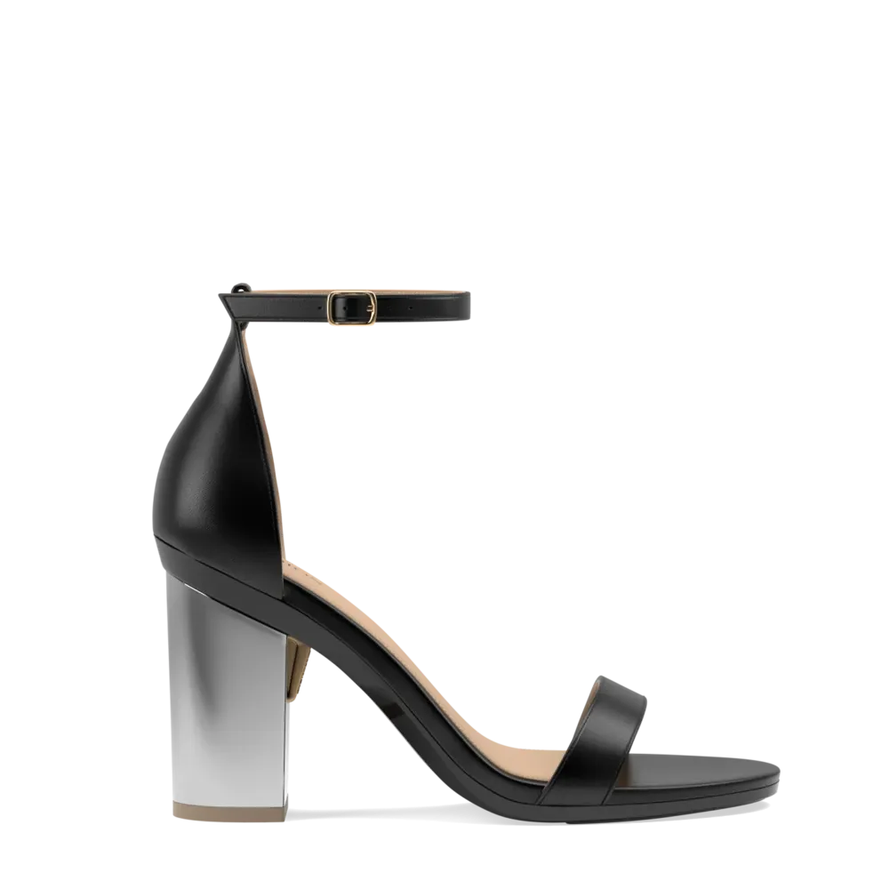 The Pashionista - Coal Leather   Block Heel Kit 4 Silver Metallic