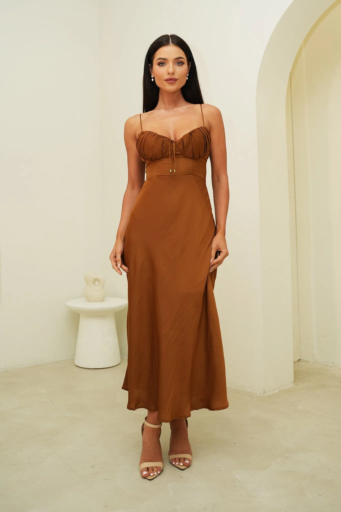 Thea Midi Dress in Chocolate