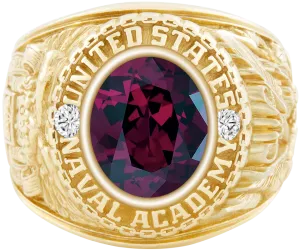 USNA Class Ring Mod™ with Rhodolite Garnet Centerpiece and Diamond Dividers