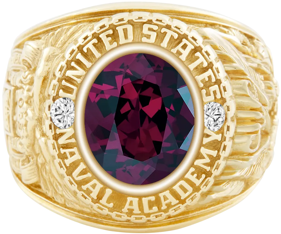 USNA Class Ring Mod™ with Rhodolite Garnet Centerpiece and Diamond Dividers