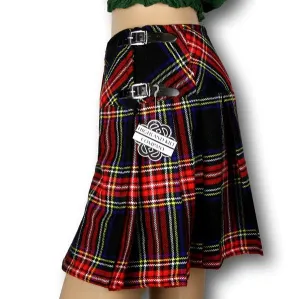 Women's Billie Kilt, Mini Skirt, Black Stewart Tartan